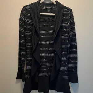 White House Black Market Black and White Open-Front Cardigan